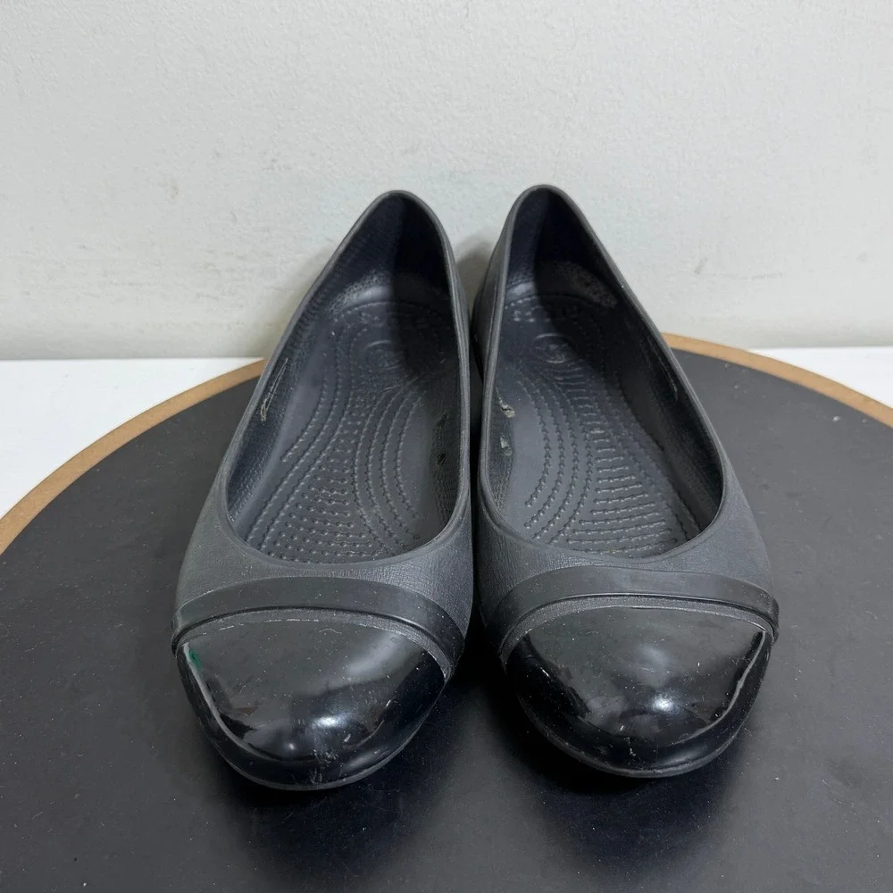 Crocs Cap Toe Ballet‎ Flats Women US 6 Black Slip On Comfort Shoes Casual